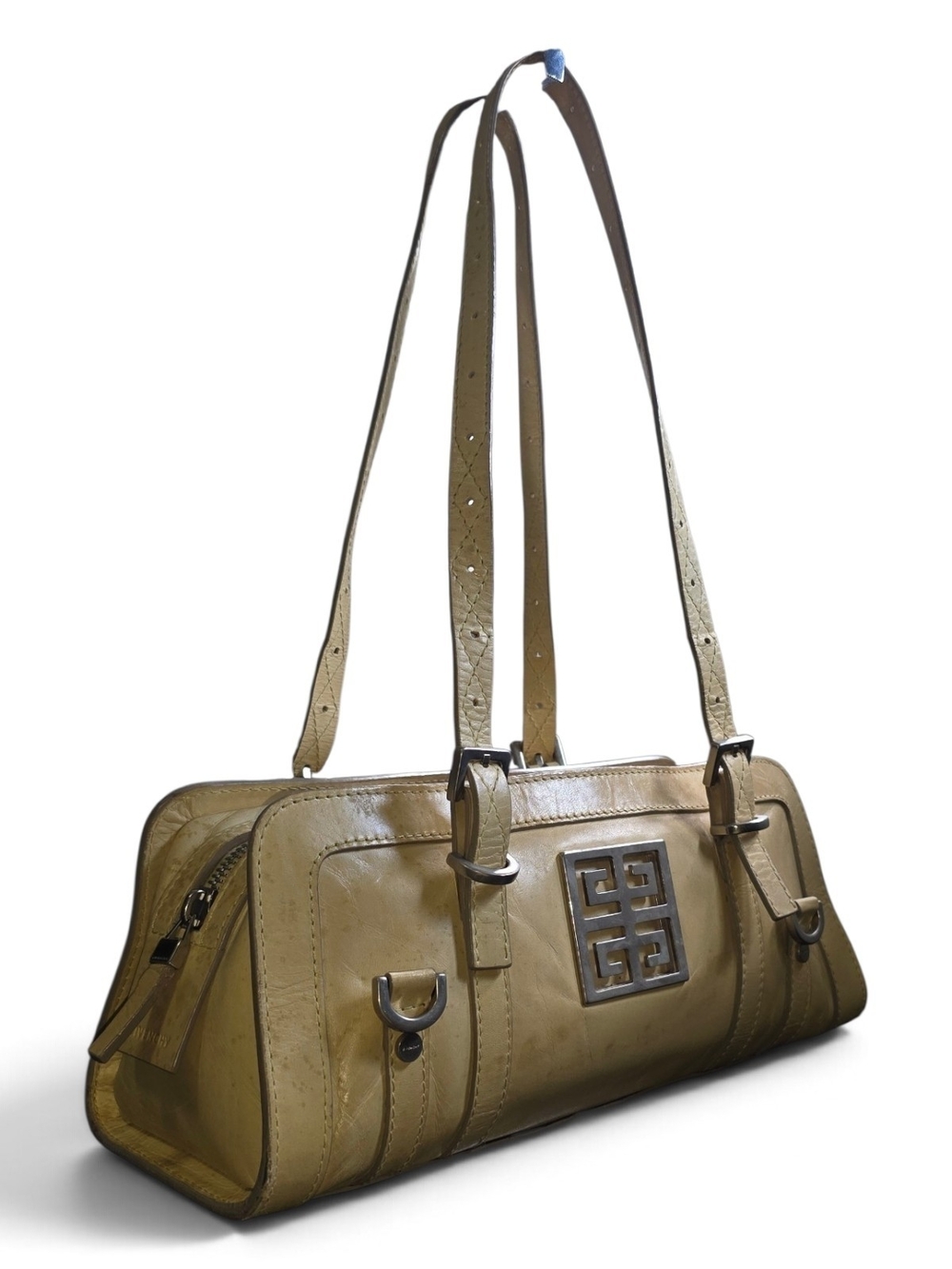 Givenchy Vintage Women's Olive Green Leather Shoulder Bag with Signature Plate